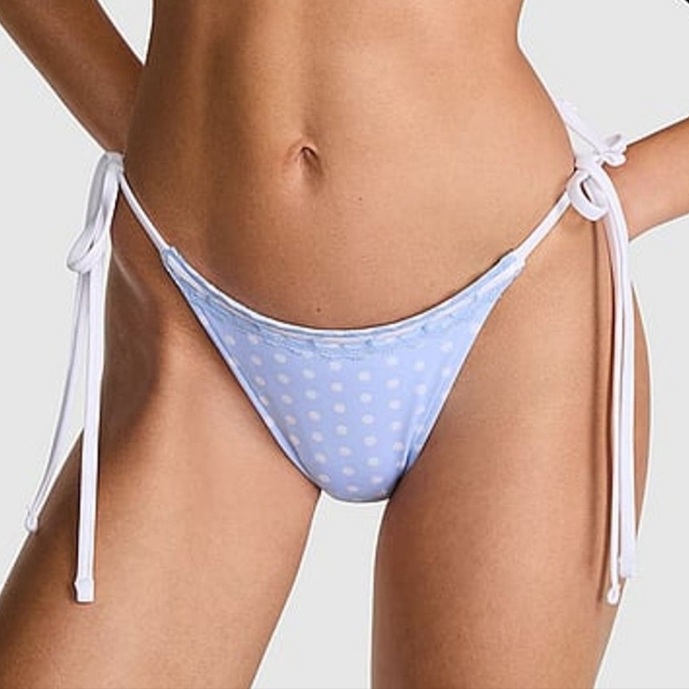 New!Pink x Frankies Bikini Dottie Blue Tie Side Bikini Bottoms